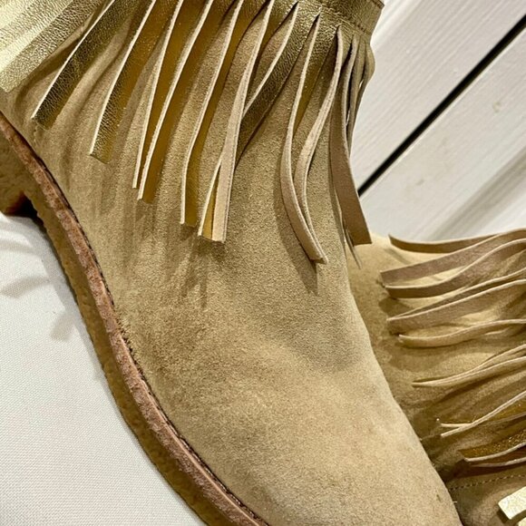 kATE SPADE NEW YORK  FRINGE SUEDE GIPSY BOHO ANKLE SUEDE BOOTS TRUFFLE SIZE 6.5 - Picture 11 of 16